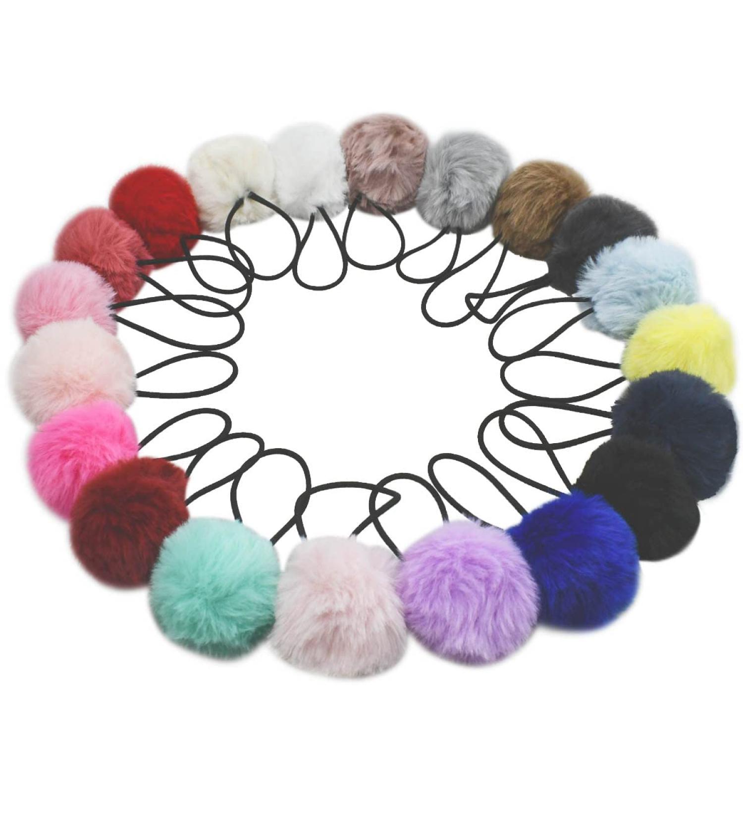 Pom Pom Hair Ties for Girls - 20 Pieces Fluffy Elastic Hair Holders for Kids and Toddlers - Assorted Colors - Cute Pompom Hair Accessories - Buy Online on GoSupps.com