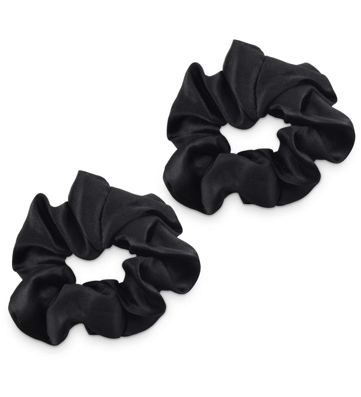 Buy Navaris Silk Hair Scrunchies - 2-Part Set | Durable Hair Ties for Ponytails & Braids - Black - Buy Online on GoSupps.com