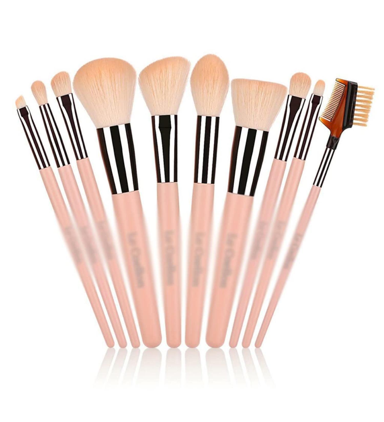 10 PCS Wooden Handle Makeup Brushes Set - Professional Cosmetic Tools for Foundation Blush & Eye Shadow - Buy Online on GoSupps.com
