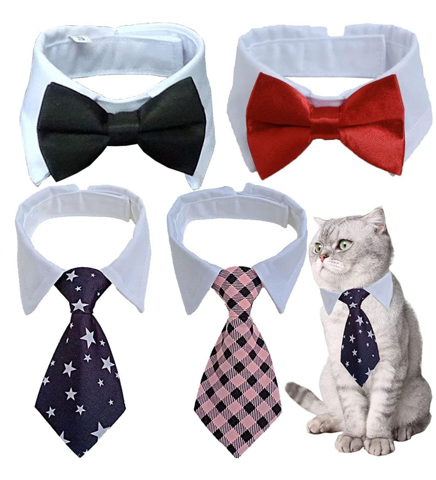 Pets Dog Cat Bowtie Set - Adjustable Formal Necktie Collar for Cats & Small Dogs - Grooming Accessories in Pink/Black - 4 Pieces - Buy Online on GoSupps.com