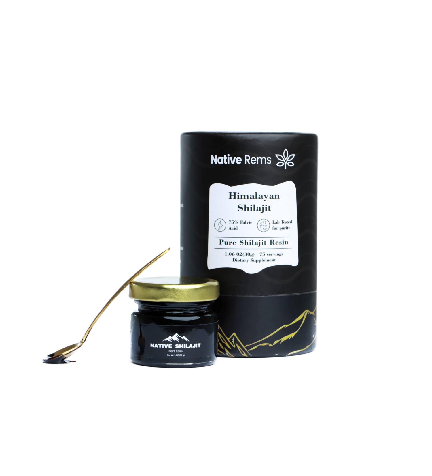 Native Rems Himalayan Shilajit Resin Pure & Lab-Tested with High Fulvic Acid and Essential Minerals Organic Vegan Non-GMO Natural Energy & Wellness Support - Buy Online on GoSupps.com