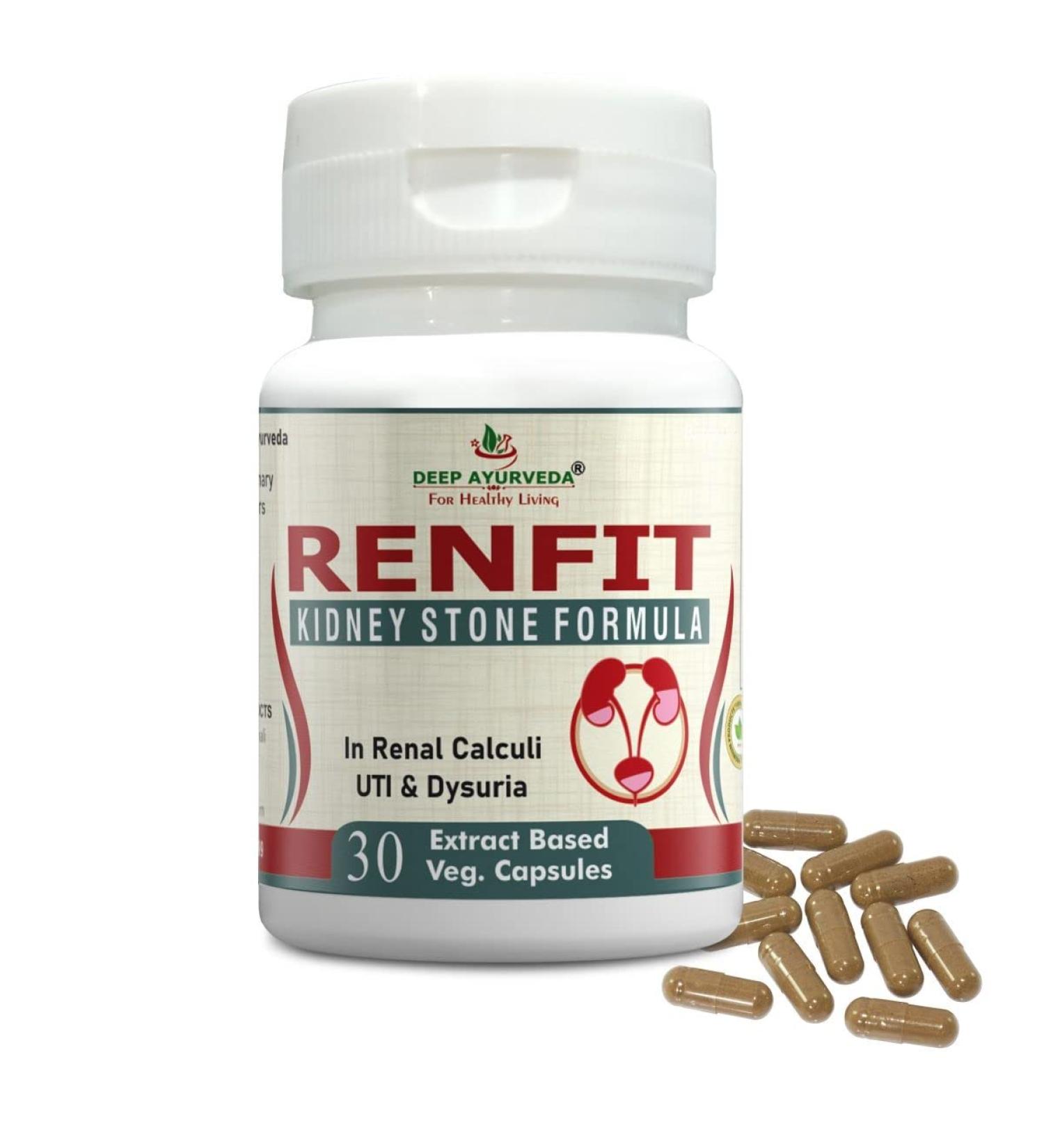 DEEP AYURVEDA Renfit: Ayurvedic Medicine for Kidney Stone, Urinary Incontinence & Swelling - 30 Vegan Capsules - Buy Online on GoSupps.com