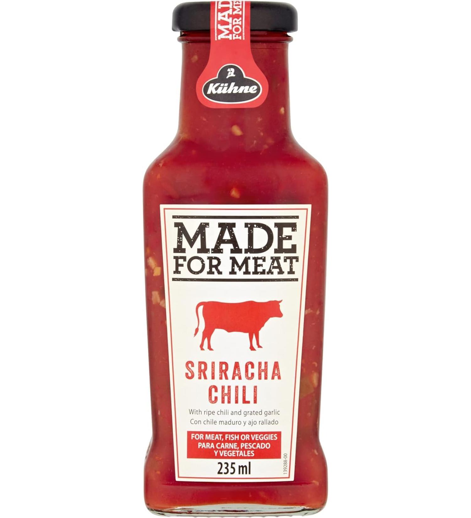 Kuhne Made for Meat Sriracha Chilli Sauce 235ml - Authentic Spicy Flavour - Perfect for Meat Dishes - Squeezy Bottle - No Artificial Preservatives - Ideal for Grilling and Barbecue - Buy Online on GoSupps.com