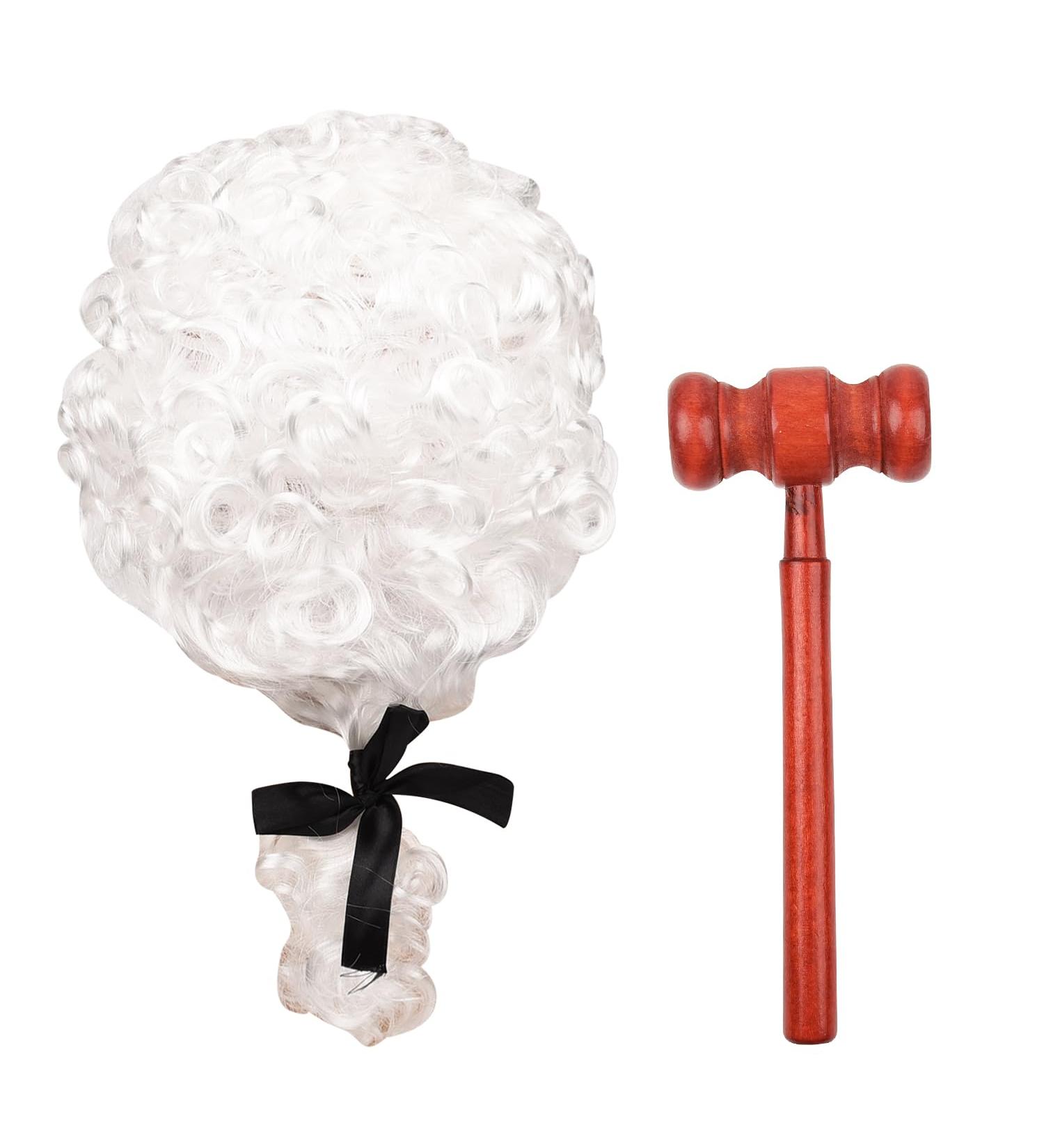 MFUOE 2 Pieces Judge Costume Accessories Judge Court Lawyer Wig Judge Wooden Gavel Role Play Toys for Halloween Makeup Theme Party - Buy Online on GoSupps.com