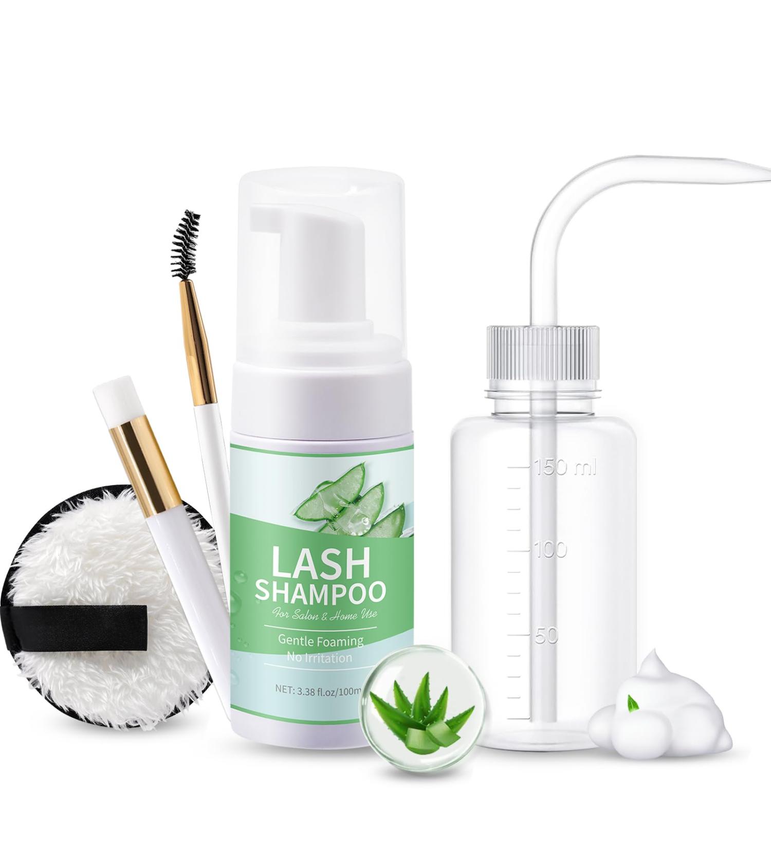 100ml Lash Shampoo for Extensions | Eyelash Extension Cleanser Kit with Brush & Rinse Bottle | Perfect Lash Cleaning Solution - Buy Online on GoSupps.com