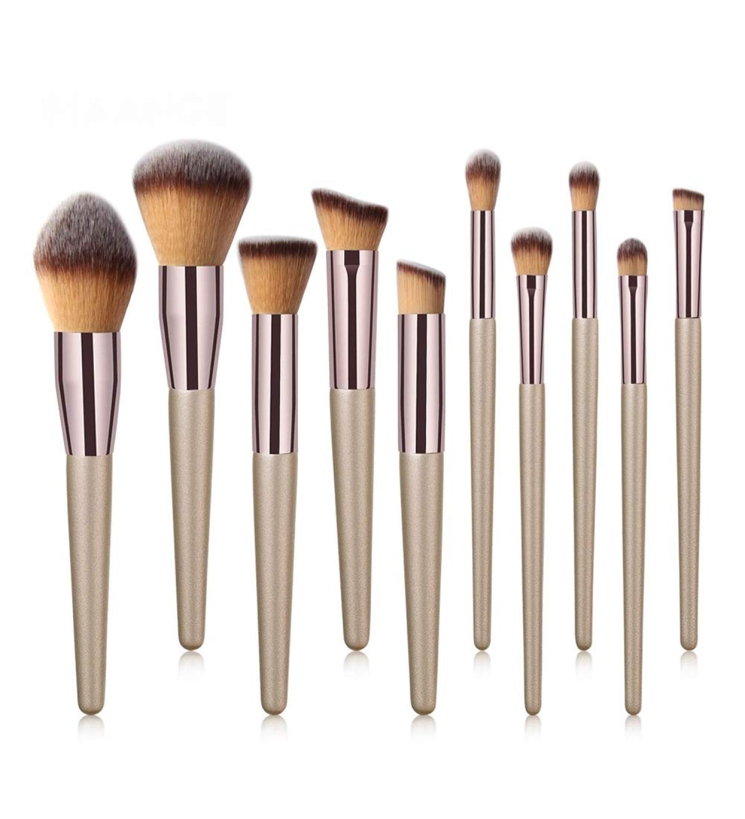 Professional 10-Piece Golden Makeup Brush Set - Premium Cosmetic Brushes for Face & Eyes - Buy Online on GoSupps.com