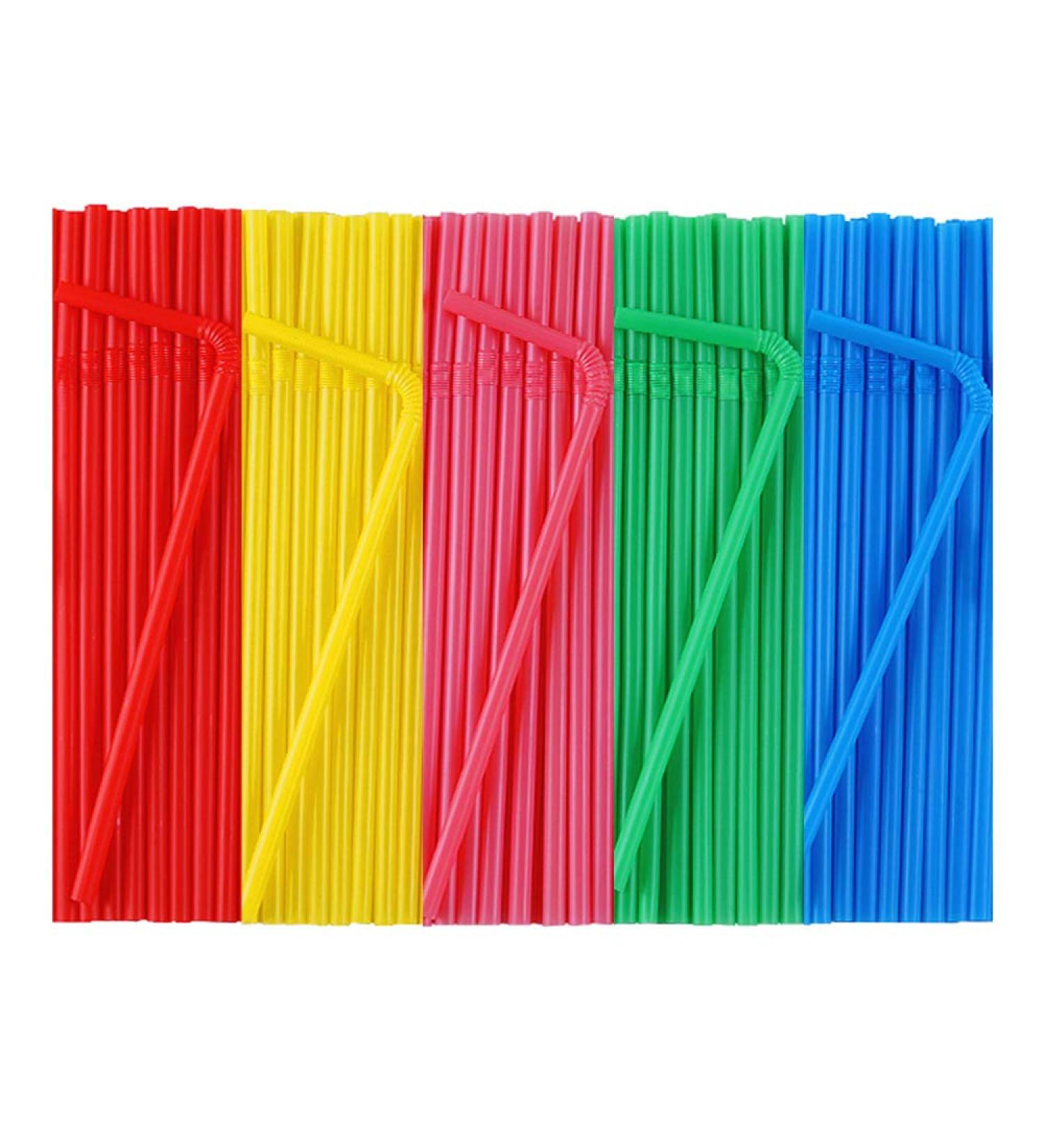 500 Pcs Colorful Disposable Plastic Flexible Straws.(0.23'' diameter and 7.7" long) Red yellow blue pink green - Buy Online on GoSupps.com