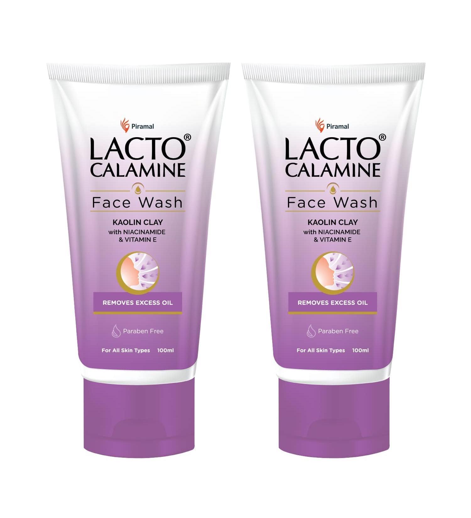 Lac.to Calamine Face Wash for Oily Skin - 100ml (Pack of 2) | Kaolin Clay Niacinamide & Vitamin E | Reduces Excess Oil - Buy Online on GoSupps.com