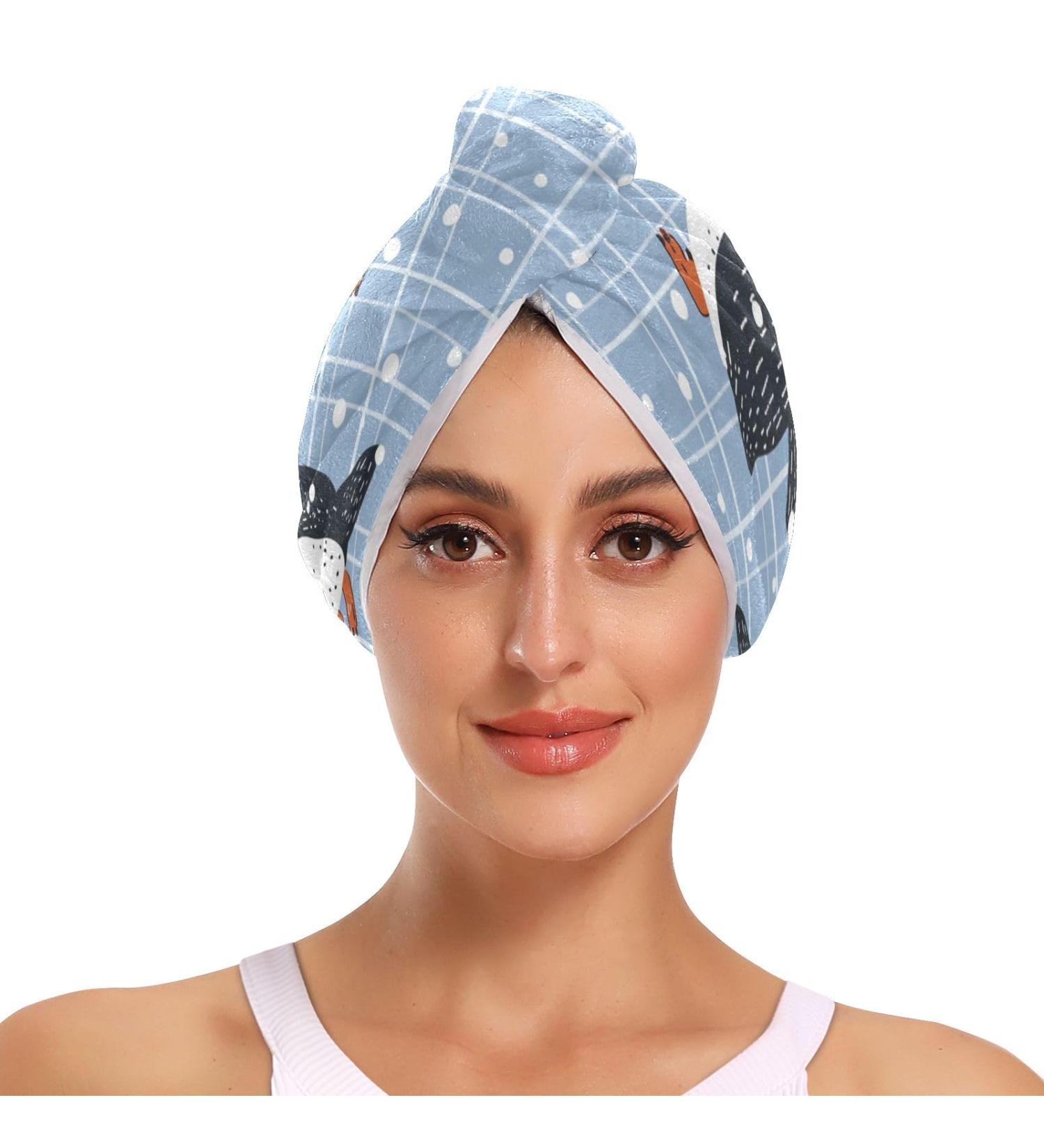 Cute Funny Penguins Hair Towel 2 Pack | Super Absorbent Quick Dry Hair Turbans for Women & Girls - Perfect for Travel - Buy Online on GoSupps.com