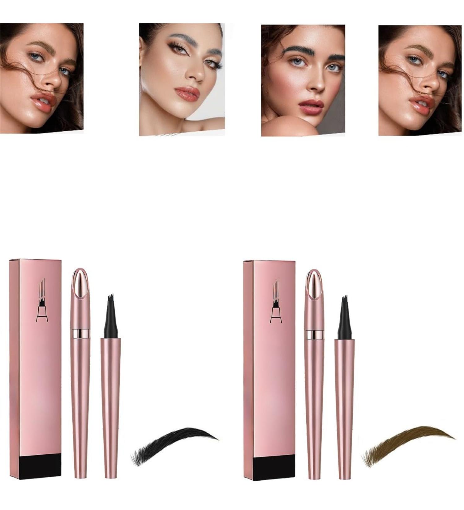 2024 New Magic Eyebrow Pencil - 4 Fork Tip 3D Waterproof Microblading Eyebrow Pencil Contouring Pen Magic Eyebrow Pencil Long-Lasting Natural Fine Stroke Eyebrow Pencil (Dark Brown+Black) - Buy Online on GoSupps.com