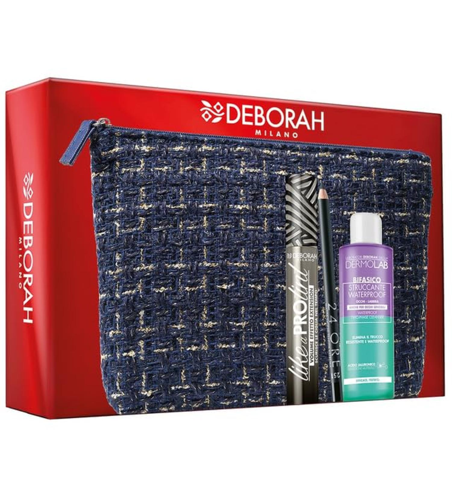 DEBORAH Deborah Milano - Gift set: Mascara Like a Pro Tint 24 Hour Eye Pencil Waterproof Biphasic Makeup Remover and pouch.