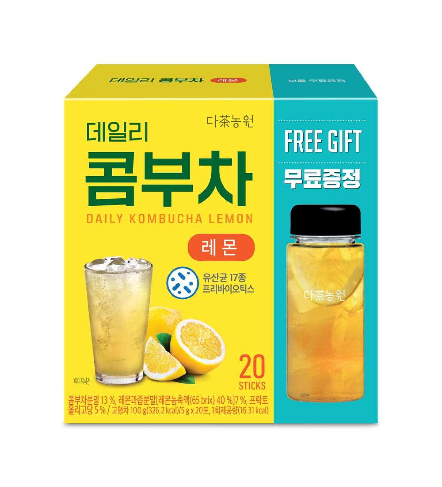 Kombucha Tea Lemon Flavor 20 Sticks with Free Shaker Bottle - Probiotics & Prebiotics - Fat & Sugar Free - Healthy Diet Drink - Buy Online on GoSupps.com