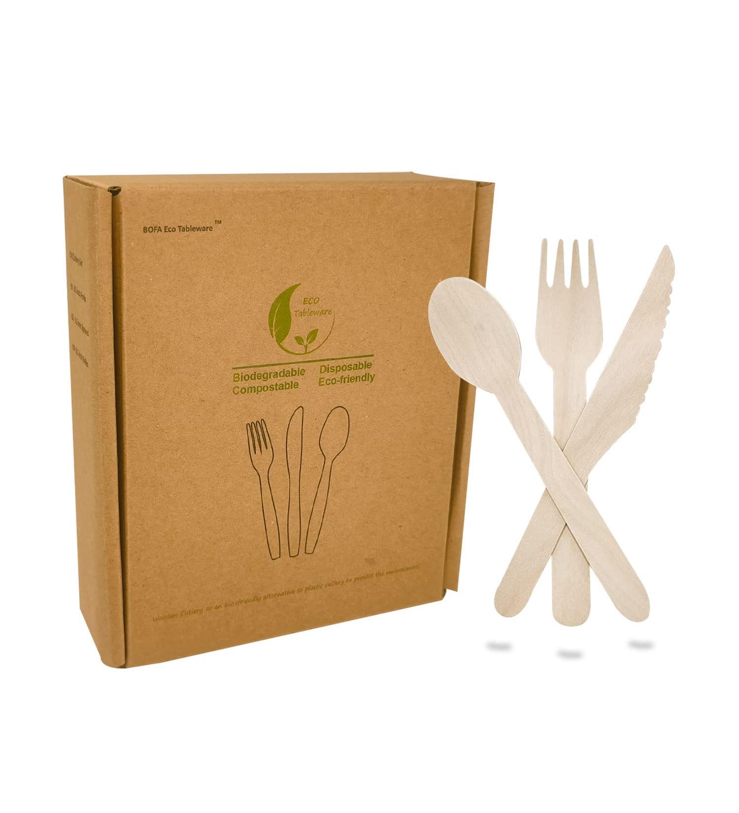 100% Natural Birch Wooden Cutlery Set 6'' Biodegradable Wood Utensils Set 150 Counts (50 Knives + 50 Forks + 50 Spoons) Disposable and Compostable Alternative to Plastic Cutlery 150PCS (50 Forks 50 Knives 50 Spoons) - Buy Online on GoSupps.com