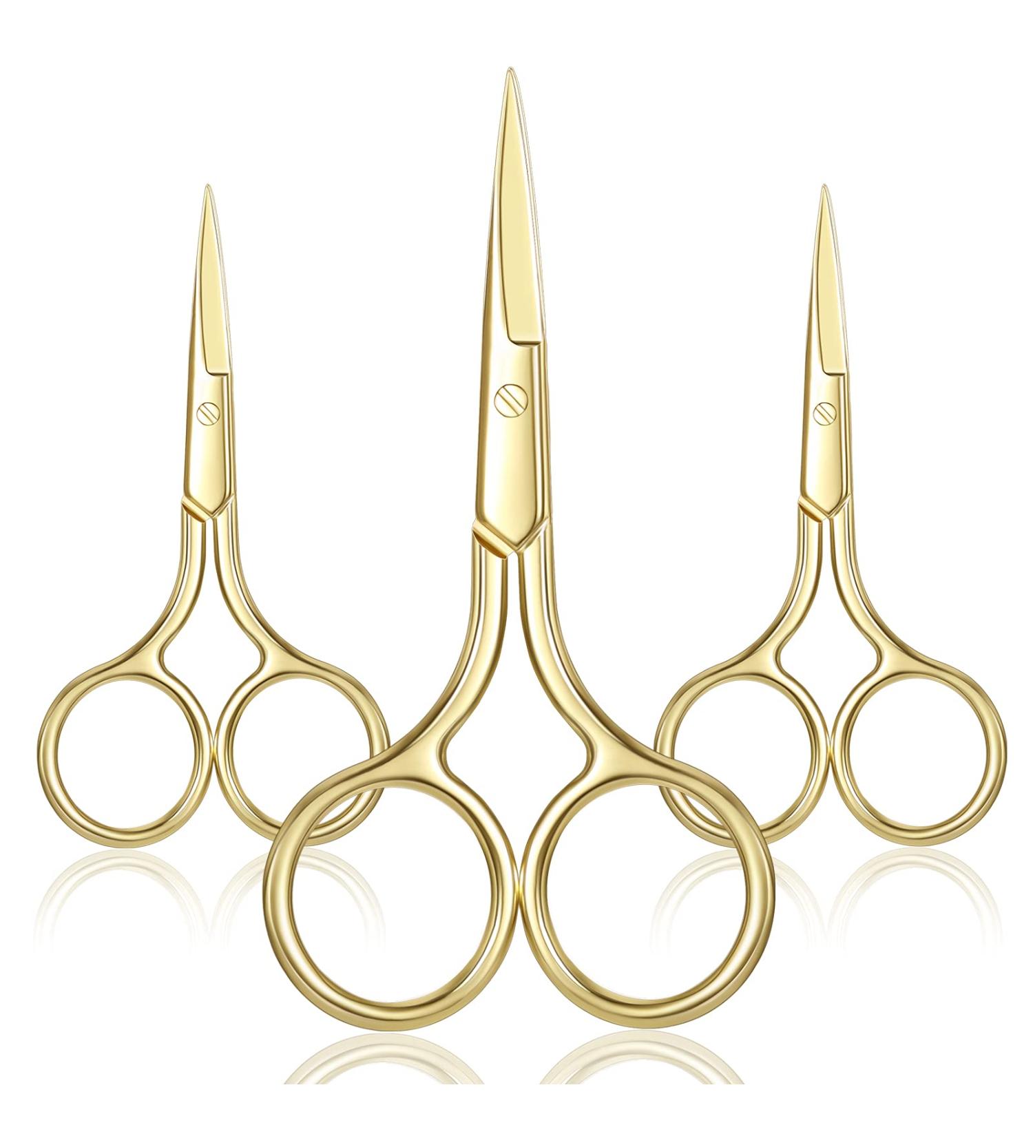 3 Pack Stainless Steel Nose Hair & Facial Scissors - Straight Tip for Eyebrows, Moustache, Beard (Gold) - Buy Online on GoSupps.com