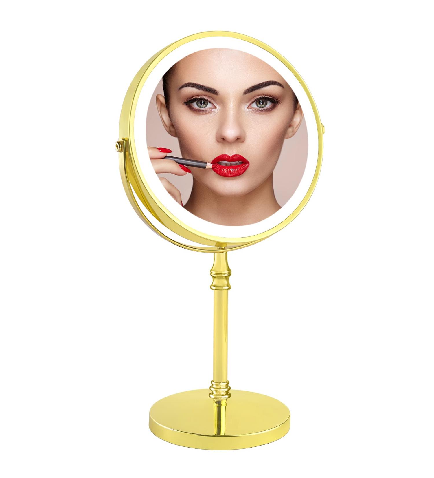 Furgatti LED Lighted Makeup Mirror | 3 Light Settings | 360 Rotation | 1x/10x Magnification | 8'' Rechargeable Vanity Mirror | Touch Control | Women's Gift | Gold - Buy Online on GoSupps.com