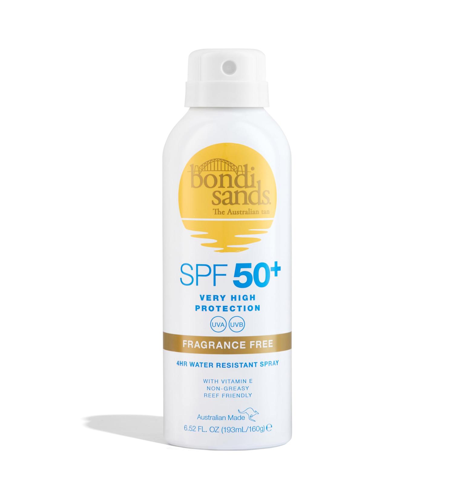 Bondi Sands Fragrance Free Sunscreen Aerosol Mist SPF 50 | Non-Greasy Broad Spectrum Formula Moisturises Soothes and Protects Skin Water Resistant Up To 4 Hours + Cruelty Free | 160g/5.64 Oz - Buy Online on GoSupps.com