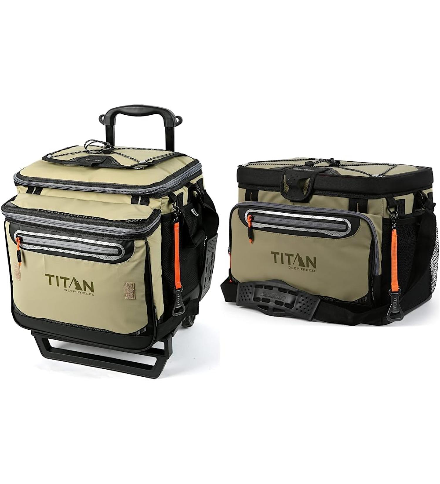 Arctic Zone Titan Deep Freeze 60 (50+10) Can Collapsible Rolling Cooler with Wheels and All-Terrain Cart - Colors: Moss and Process Blue White Cooler + Cooler - Buy Online on GoSupps.com