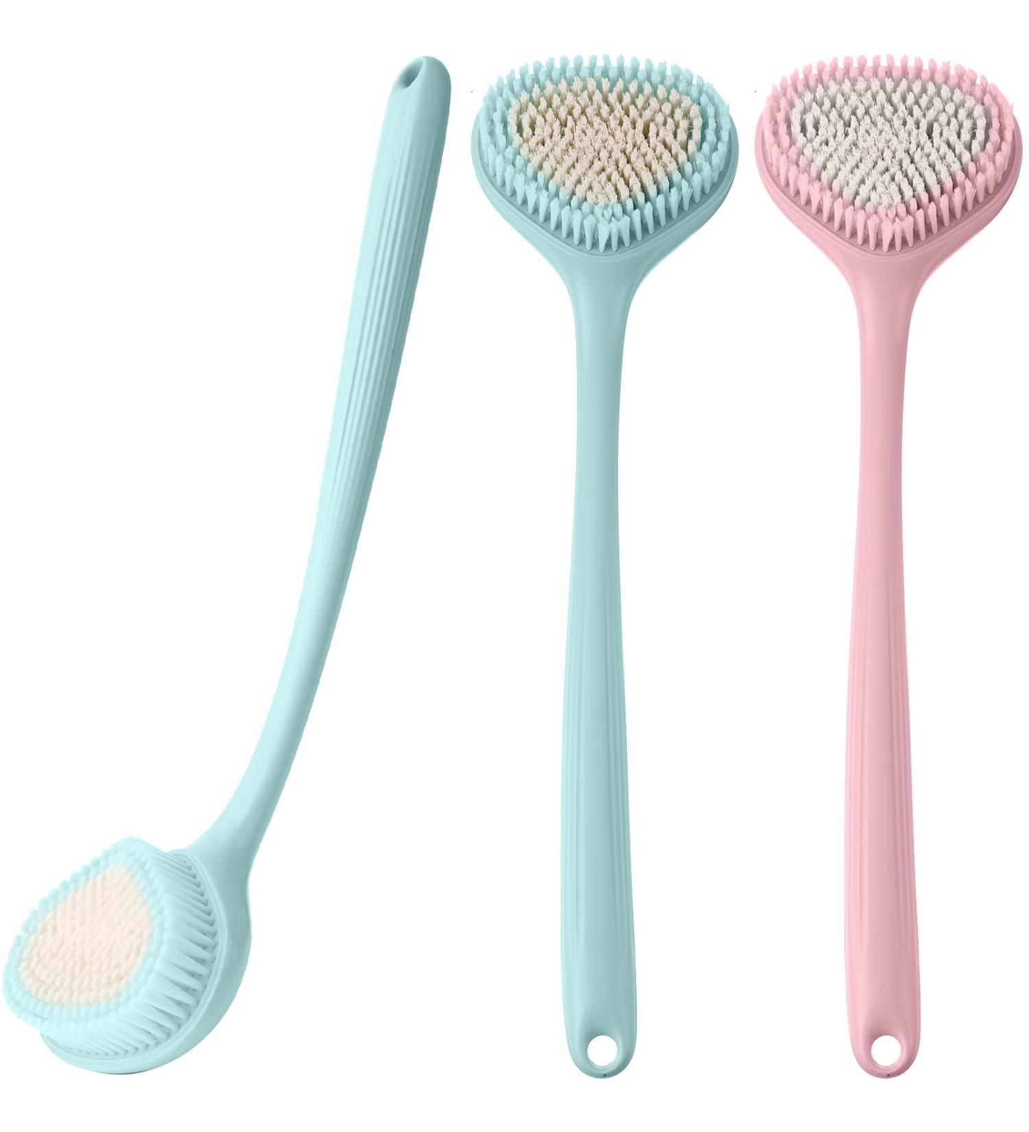 Pinkunn 3 Pcs Long Handle Shower Brush Set - Back Bath Brush Scrubber with Soft Bristles for Wet or Dry Use - 16.9 Inch Shower Brush for Men, Women, Elderly - Buy Online on GoSupps.com