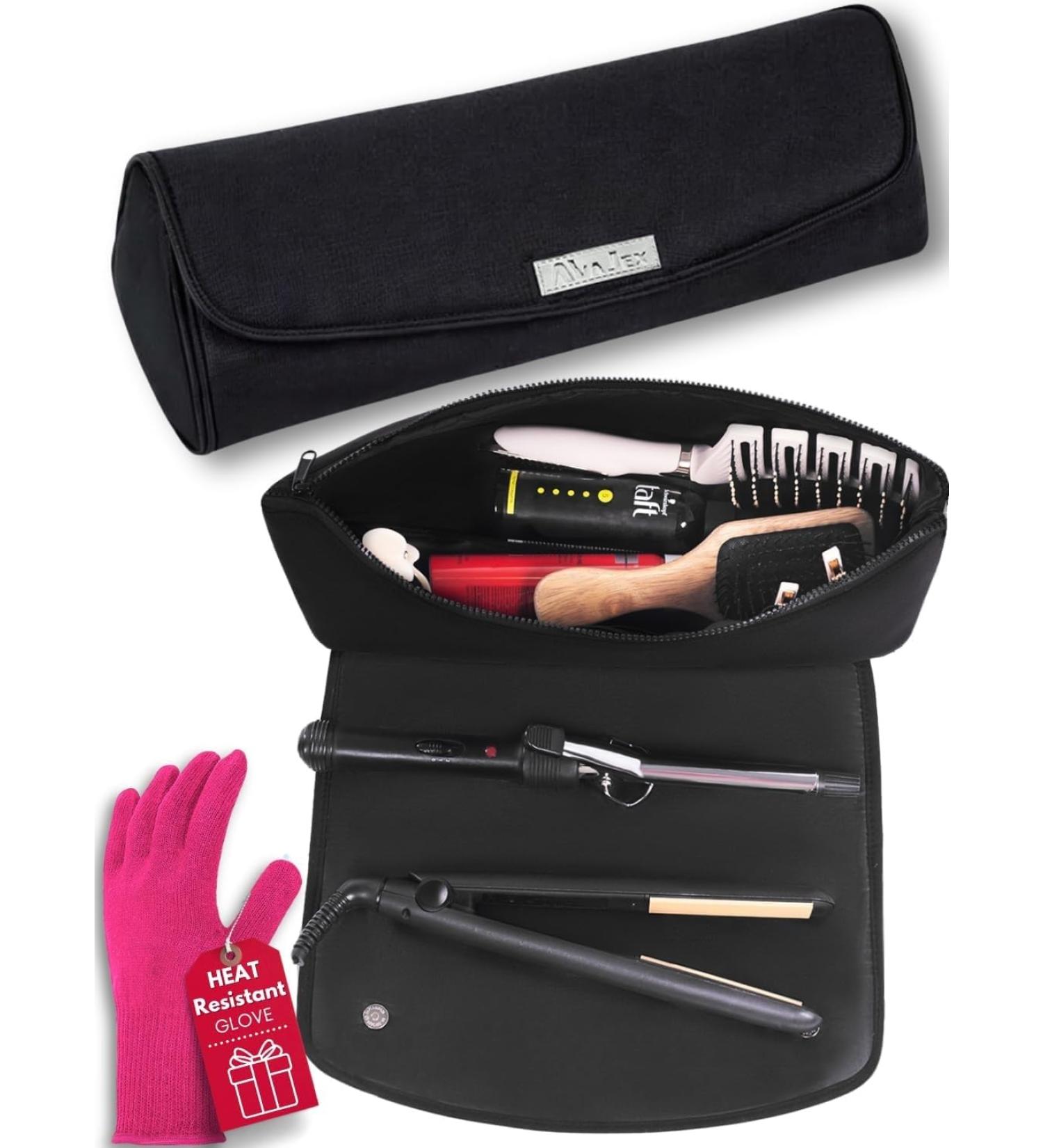 AvaJex Hair Tools Travel Bag with Heat Resistant Mat - Large Black for Flat Irons & Curling Iron | International Shipping - Buy Online on GoSupps.com