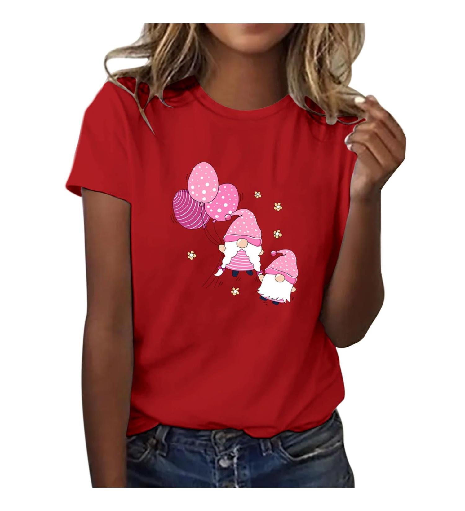 Valentine's Day Casual Loose Fit Short Sleeve T Shirt Printed Round Neck T Shirts Casual for Men and Women Red Medium - Buy Online on GoSupps.com