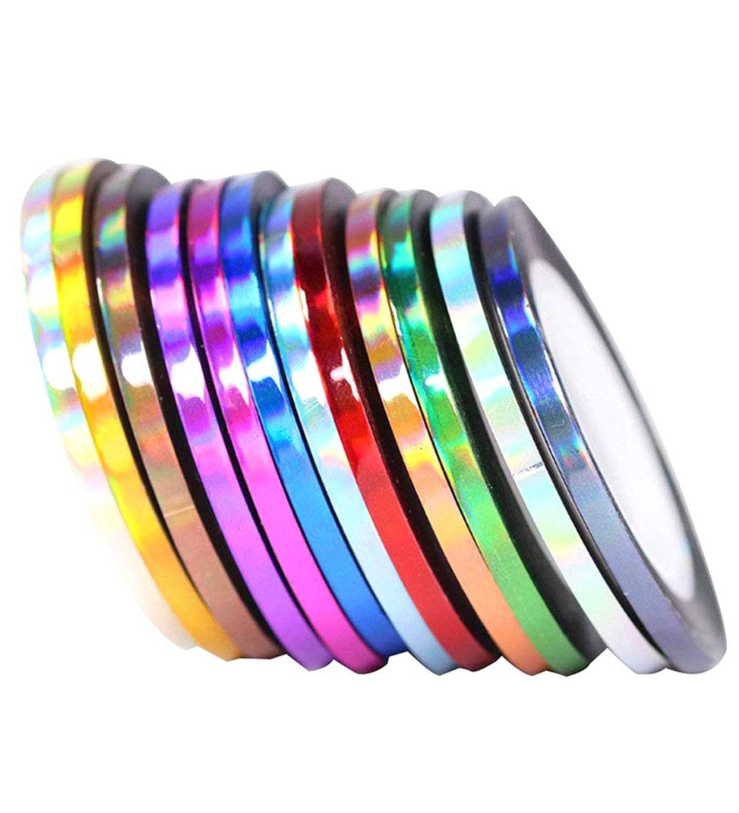 10pcs Mixed Colors Striping Tapes Line Adhesive Sticker Nail Art Tips Decorations Manicure Tool Diy Nail Art Accessories For Women Ladies - Buy Online on GoSupps.com