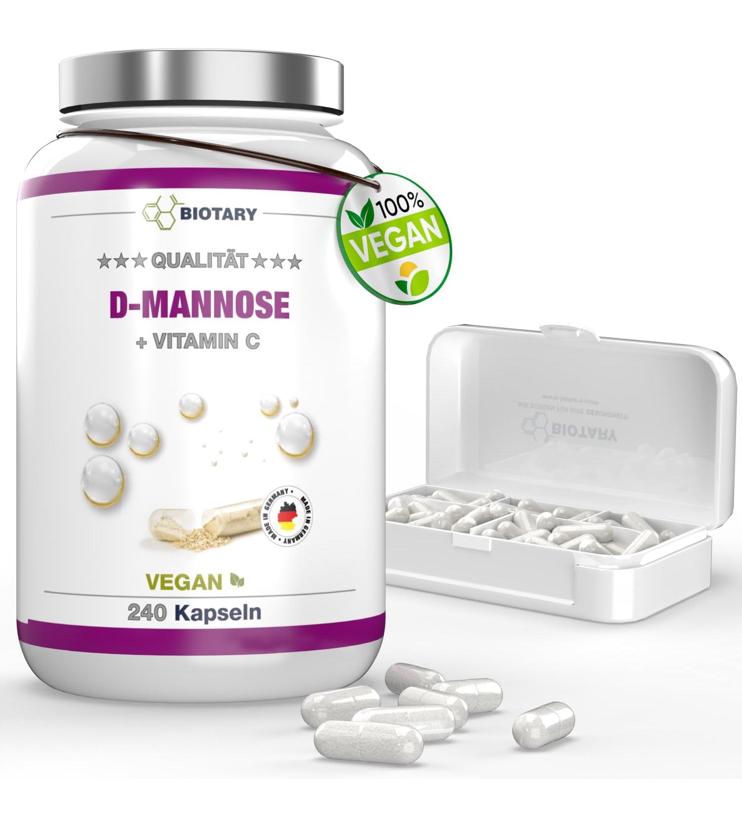 D-mannose - Urinary Discomfort - 1950 mg daily serving - 240 capsules - with vitamin C - with pill box - laboratory tested - vegan - certified quality - 100% natural - no additives - Buy Online on GoSupps.com