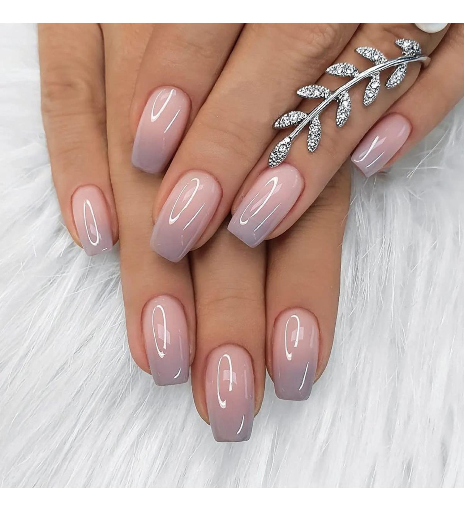 JUSTOTRY 24 pcs Medium Purple French Press on Nails - Nude Ballerina Stick on Nails for Women | Acrylic Coffin False Nails with Glue for Nail Art - Buy Online on GoSupps.com