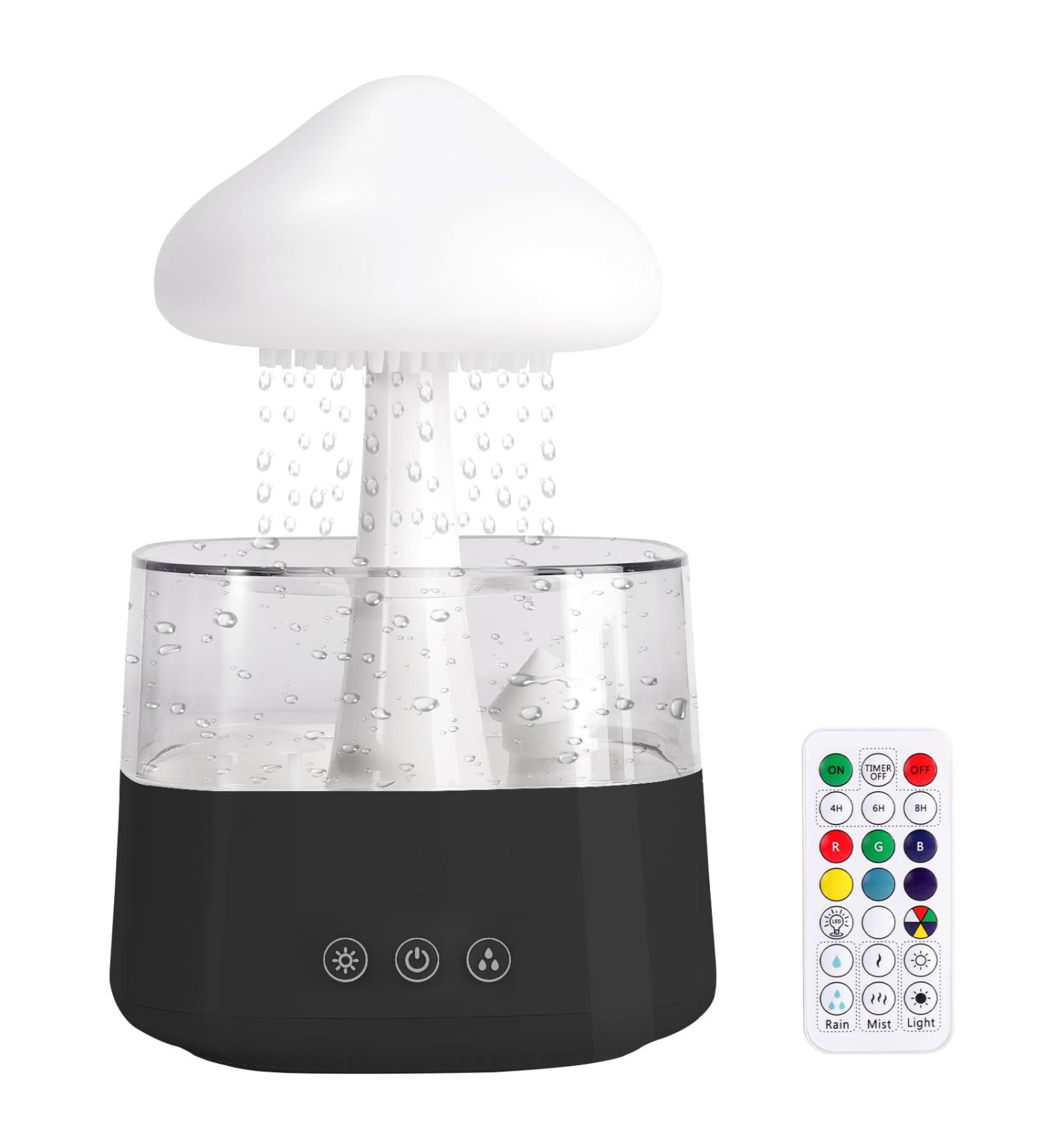 MIFXIN Cloud Rain Humidifier with 7 Colors LED Light and Aromatherapy Essential Oil Diffuser - Remote Control, Desk Fountain, Bedside Sleeping Relaxation - Black 2024 - Buy Online on GoSupps.com