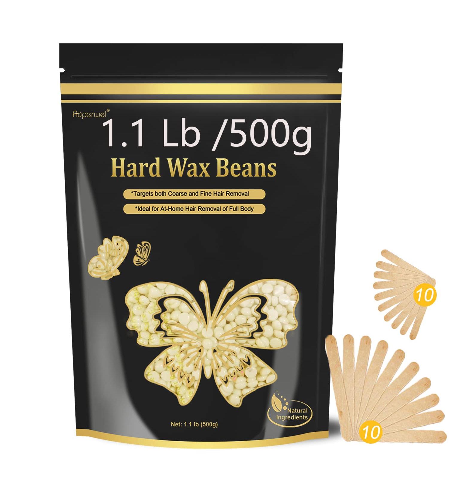 Painless Hard Wax Beads for Sensitive Skin - 1.1LB Pearl Waxing Beans for Bikini, Eyebrow & Facial Hair Removal at Home - Includes 20 Spatulas - Suitable for Women & Men (Cream) - Buy Online on GoSupps.com