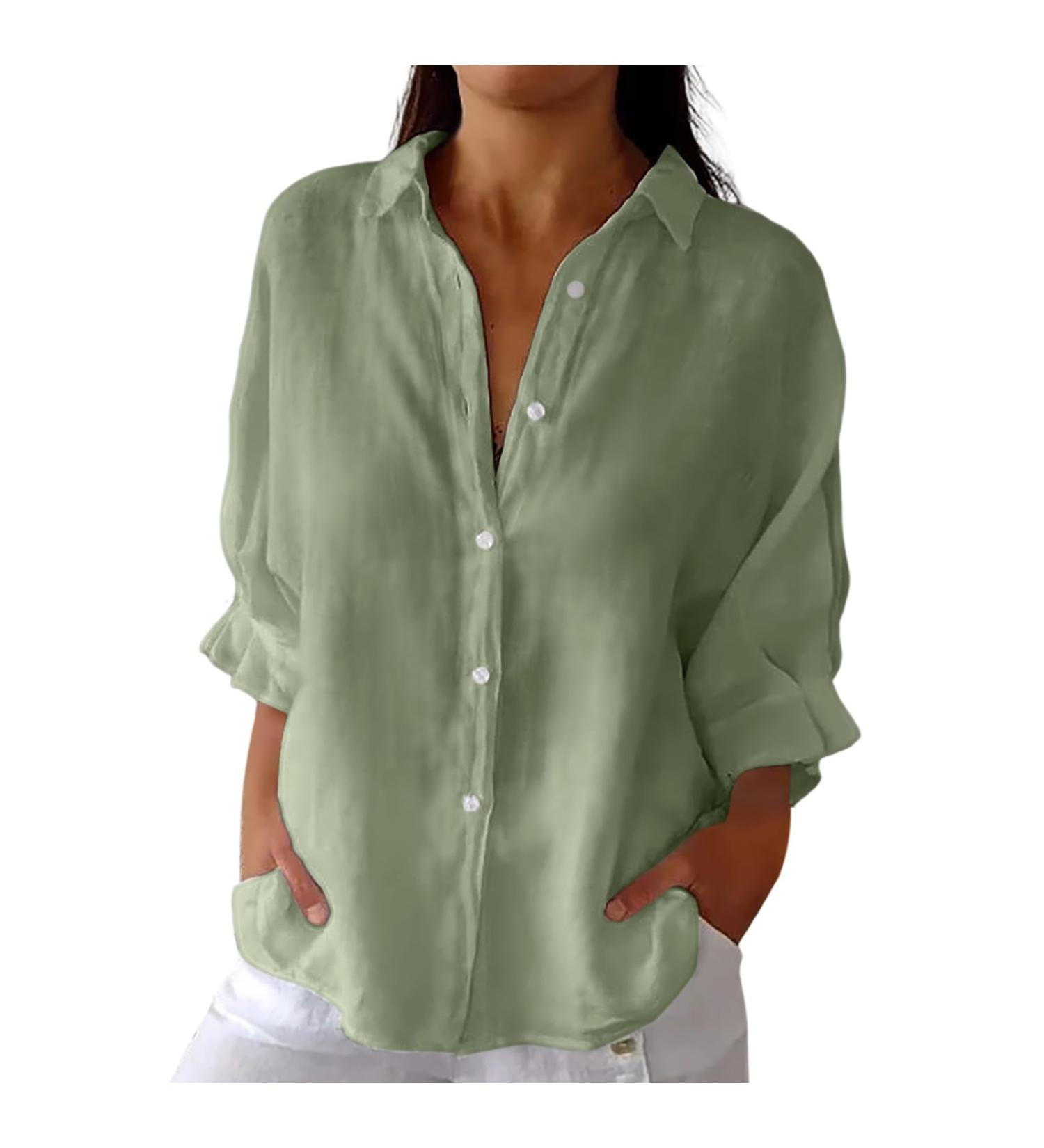 Summer Linen Tops for Women Sale Clearance Summer Tees Long Sleeve Half Sleeve V-Neck Cotton and Linen Loose Shirt Blouses Ladies Tshirt Casual Flowy Beach T-Shirt Tops 3200-qppoj-e-green XL - Buy Online on GoSupps.com