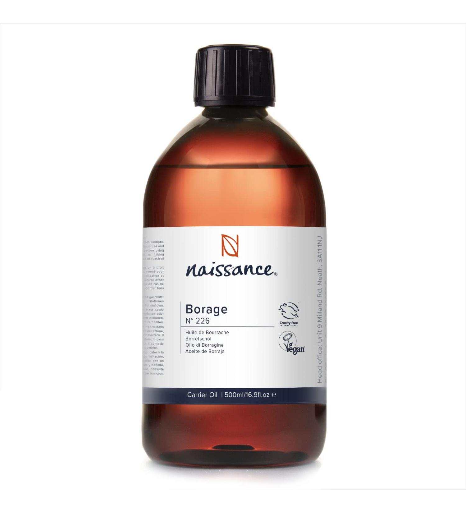 Naissance Virgin Borage (Starflower) Seed Oil (No. 226) - 500ml - Naturally High in GLA (Gamma-Linolenic Acid) - for Skin Face Body Hair Massage Vegan 500 ml (Pack of 1) - Buy Online on GoSupps.com