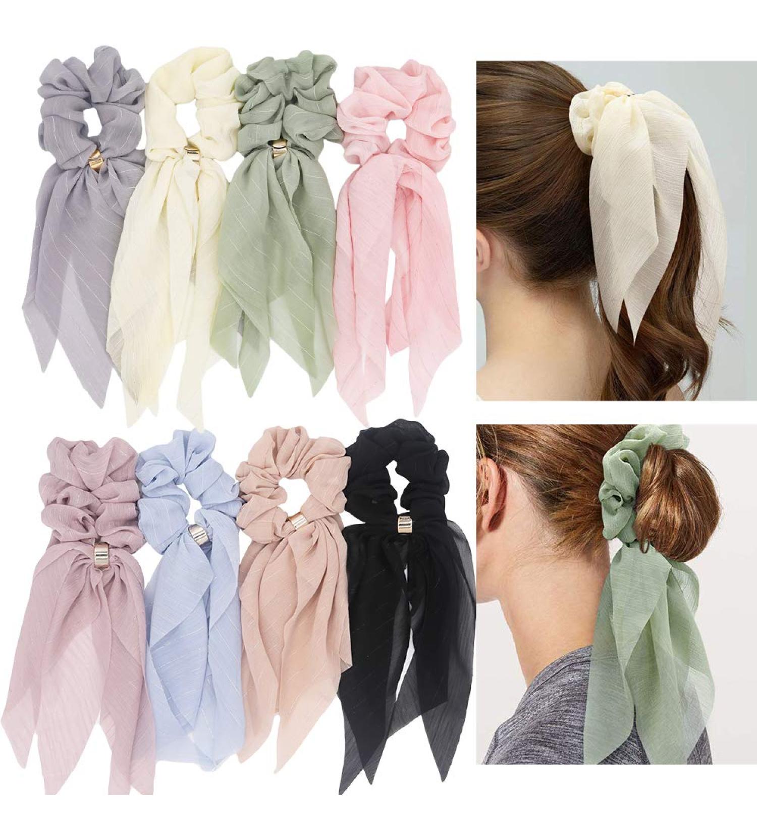 Elegant Scarf Hair Ties for Women Girls - 8 Pcs Double Layer Bow Scrunchies with Assorted Colors - Buy Online on GoSupps.com