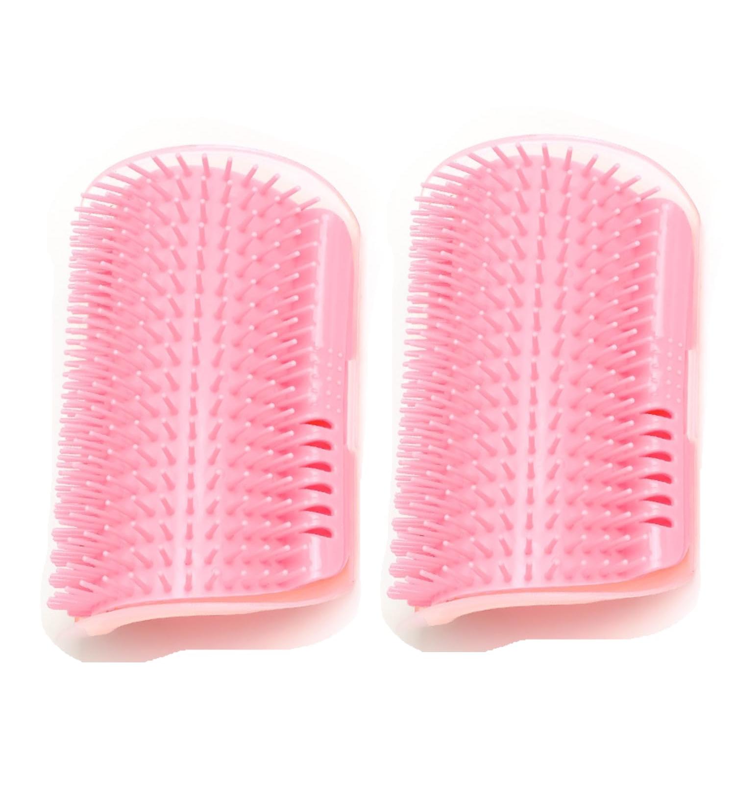 Bobozhong Cat Brush Set - 2 Large Self-Grooming Brushes for Cats | Wall Corner Cat Groomer with Catnip & Screws - Pink & Red - Buy Online on GoSupps.com