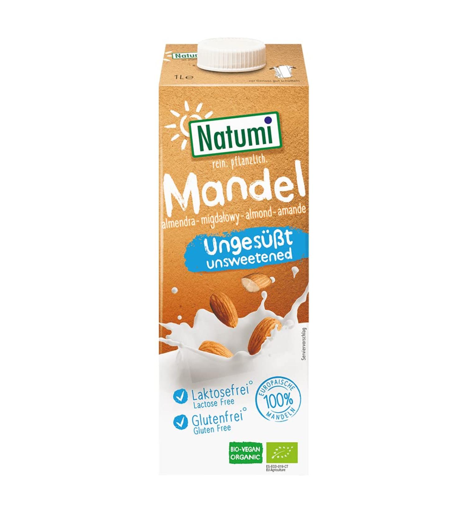 Natumi Almond Drink Unsweetened Organic Vegan Milk Alternative Nut Pack of 8 (8 x 1 litre)