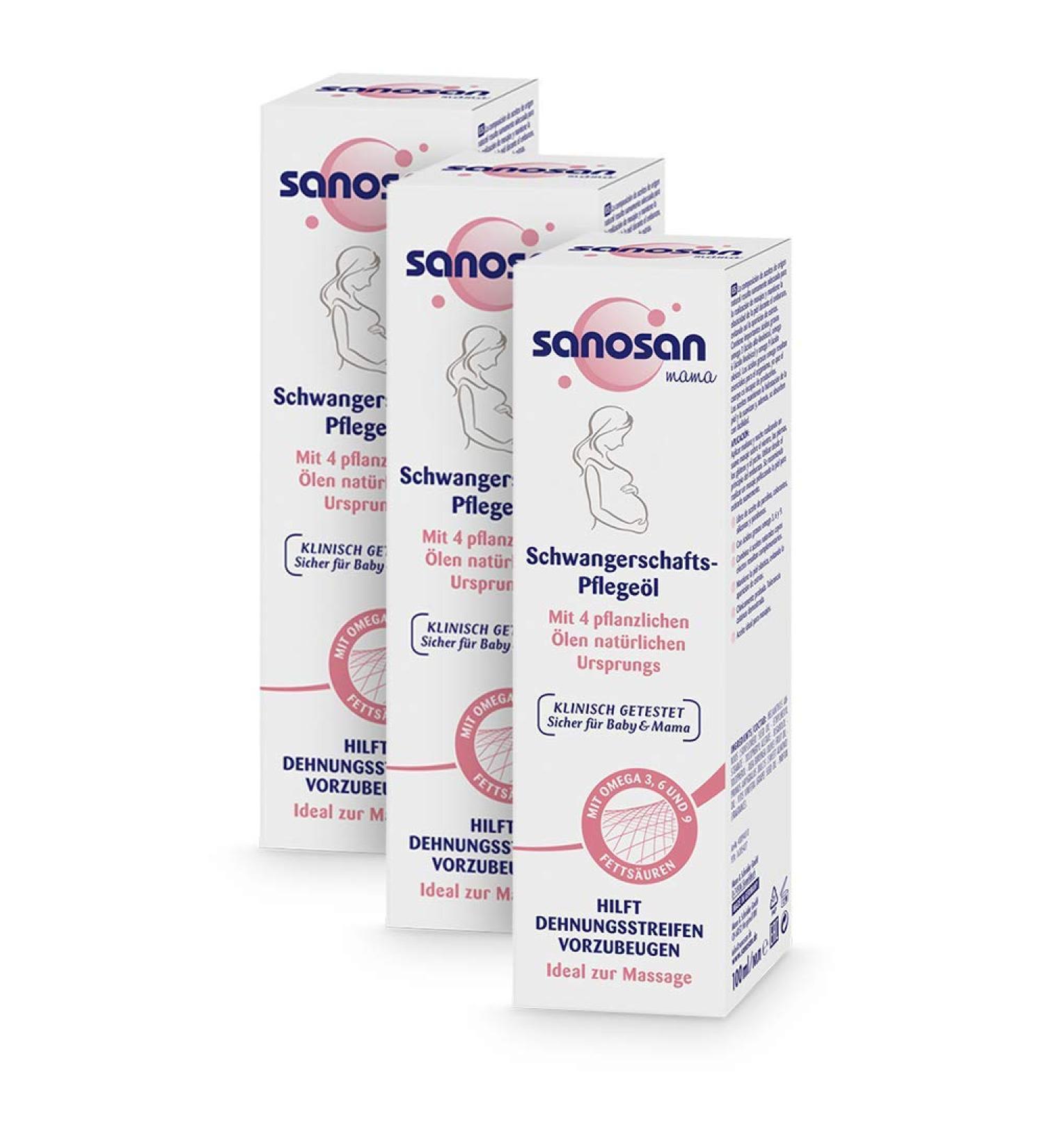 Sanosan Pregnancy Oil - Clinically Tested Stretch Mark Prevention | Paraben-Free Silicone-Free & Safe for Pregnancy Care (3x100ml) - Buy Online on GoSupps.com