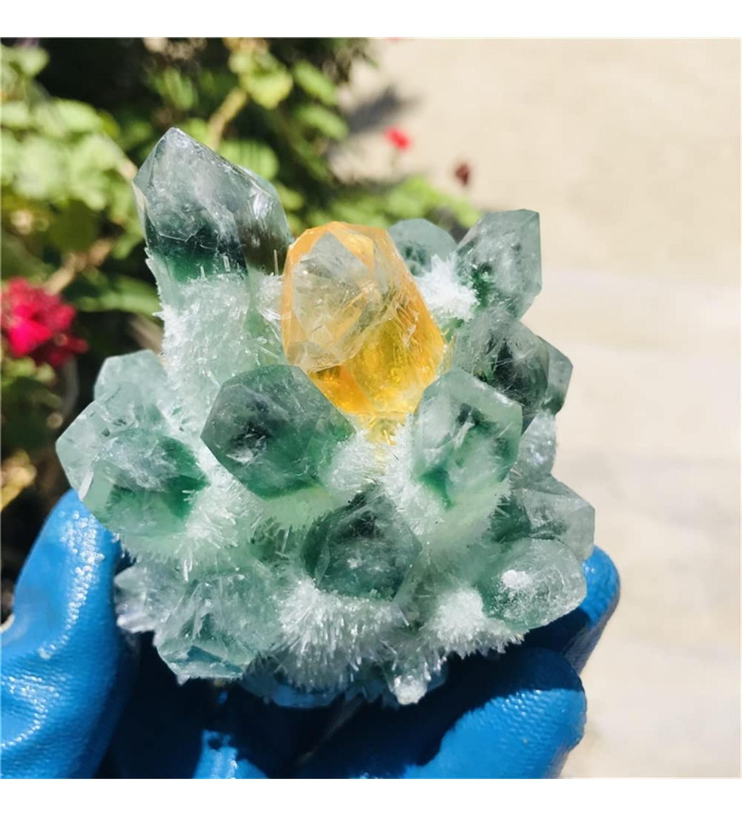 Natural Crystal Rough Home Decoration Quartz Cluster Natural Green Ghost Crystal Cluster Inlaid with Yellow Specimen Stones (Size : 400-500g) - Buy Online on GoSupps.com