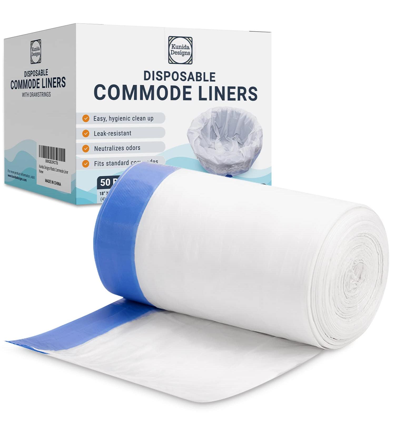 Commode Liners - 50 Disposable Toilet Bags for Bedside Commode Bucket and Portable Toilet Chairs - Universal Fit - 18x16 in - 0.06 Mils - Buy Online on GoSupps.com