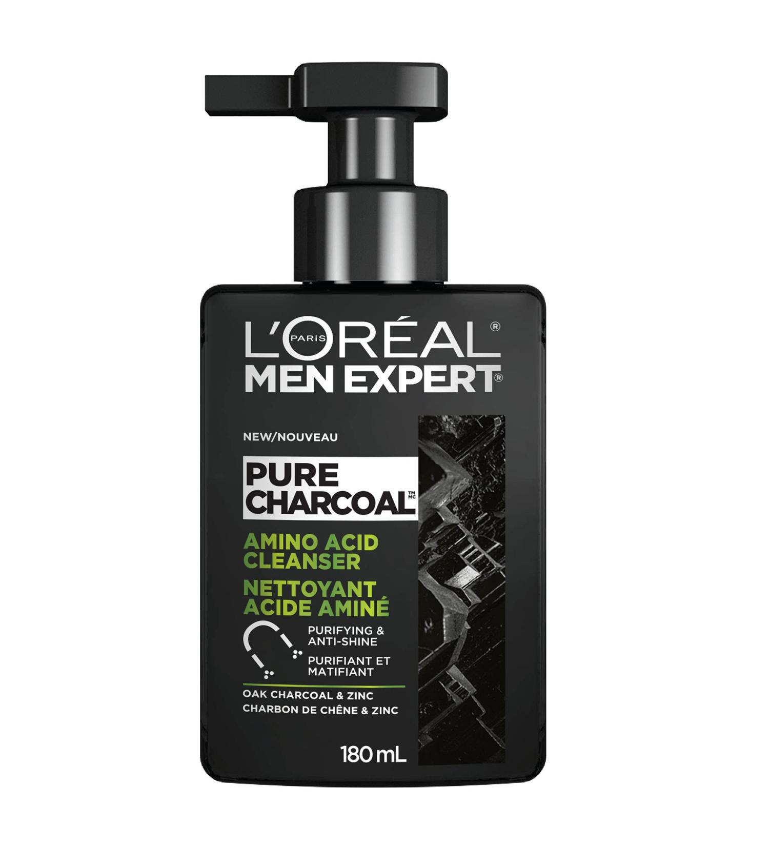 L Or al Paris Men Expert Daily Face Wash for Men with Amino Acid for Oily Skin Types Pure Charcoal Purifying & Anti Shine Face Care 180ml Pure Charcoal Amino Acid Cleanser - 180 ml - Buy Online on GoSupps.com