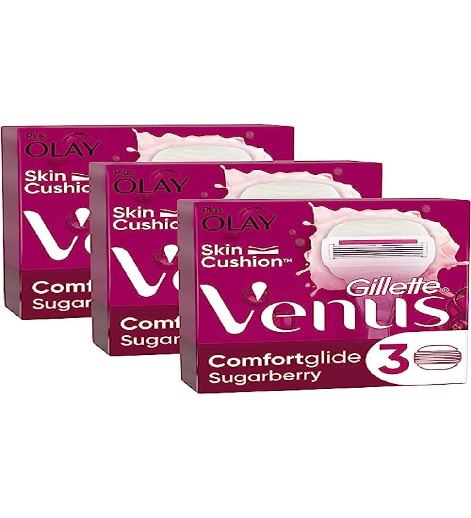 Gillette Venus Comfortglide Sugarberry 9 refill blades for women with 5 integrated blades for a thorough and gentle shave