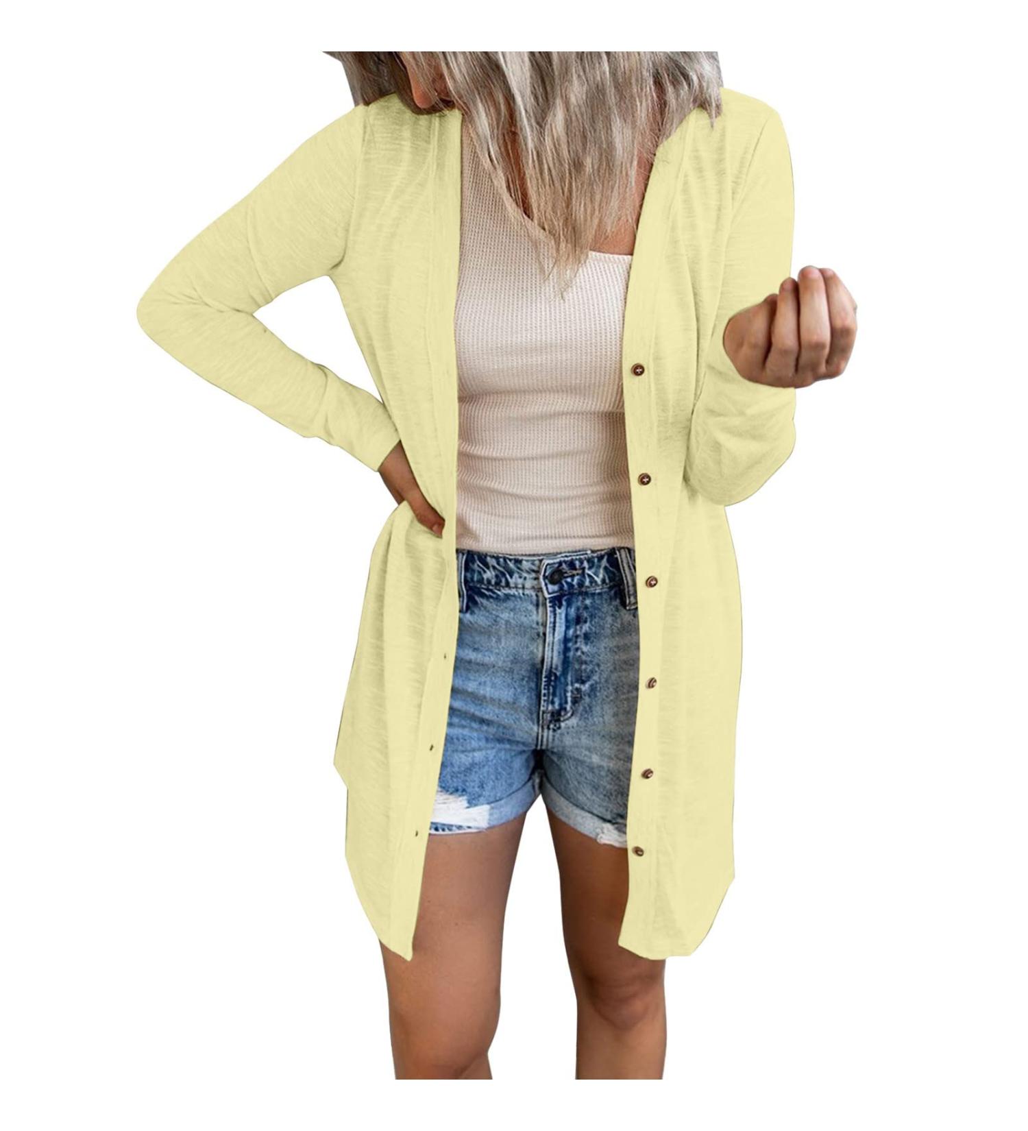 Long Shirt Outerwear Top Thin Warm Knitted Coat Women's Blouse V-Neck Shirt Tunic Long Women's Tunic Women's Shirt Casual Checked Shirt Women's Winter Chunky Knit Jacket G-yellow XL - Buy Online on GoSupps.com