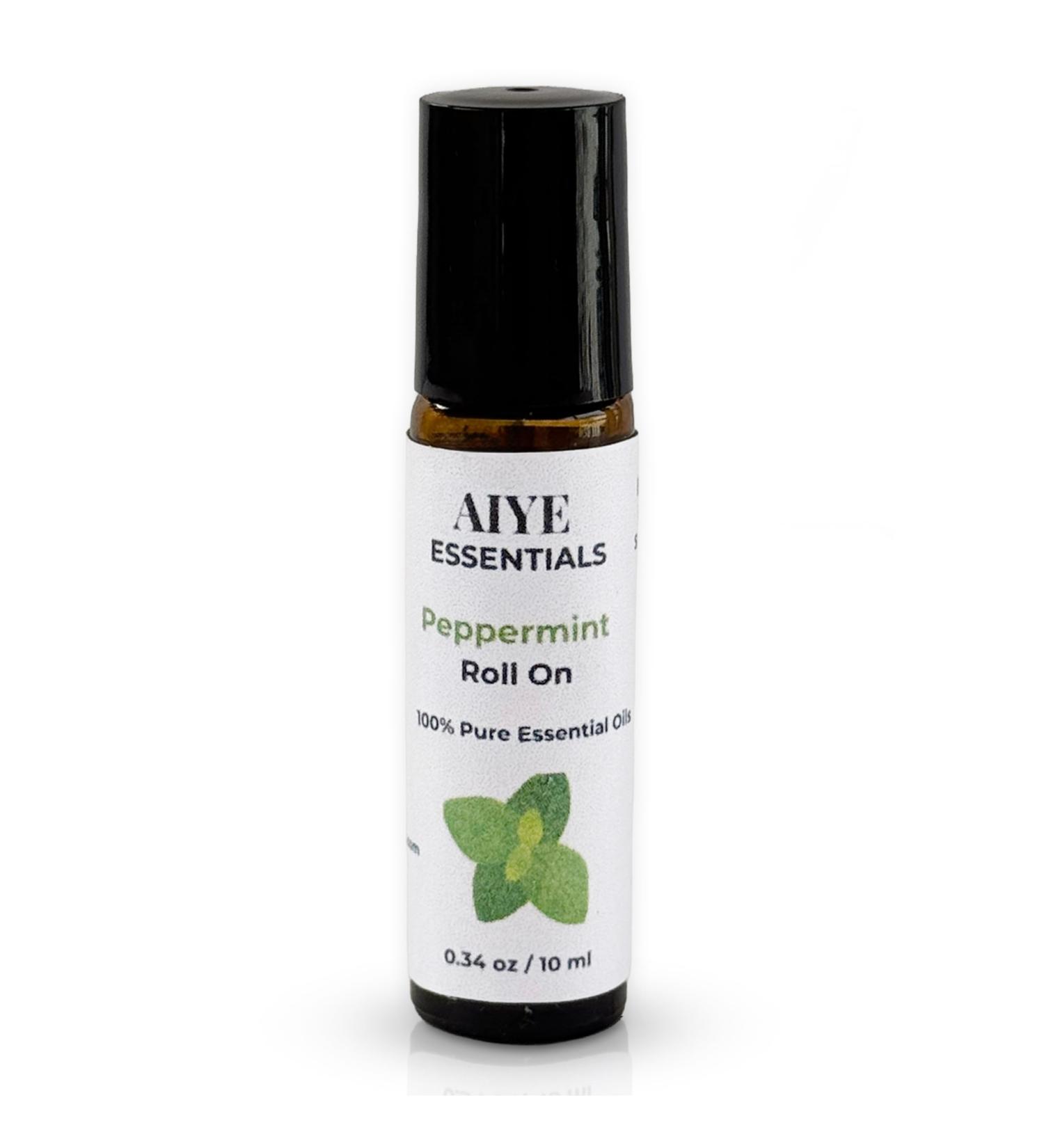 AIYE Essentials Peppermint Essential Oil Roll On 100% Pure 0.34 oz/10ml Natural Calming and Relaxation Formula - Buy Online on GoSupps.com