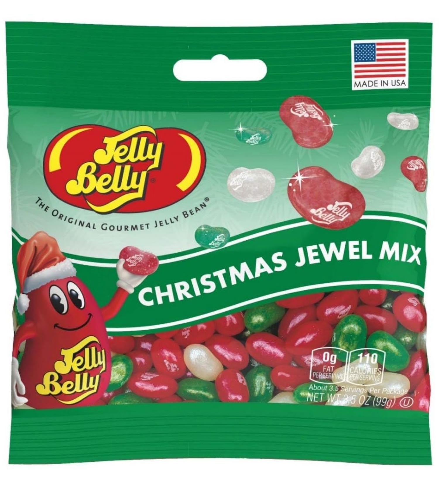 Jelly Belly Christmas Jewel Mix Jelly Beans 100g Bag (Pack of 1) Sparkling Holiday-Inspired Jelly Beans Featuring Very Cherry Green Apple and Cream Soda Flavors Perfect for Gifting Stocking Stuffers and Festive Celebrations - Buy Online on GoSupps.com