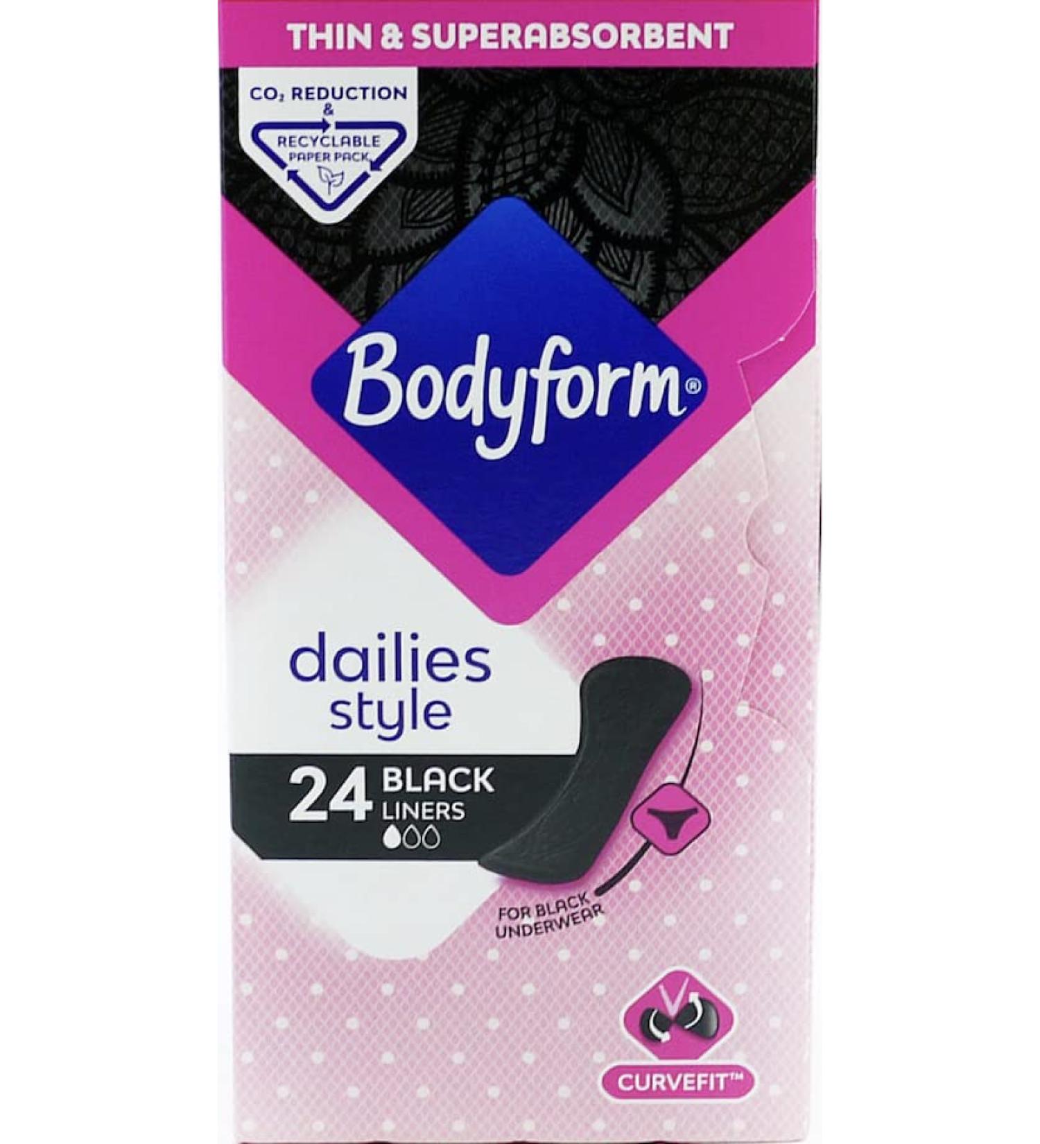 Bodyform Dailies Style 28 Black Liners Multipack Bundle 2 Pack (56 Panty Liners)