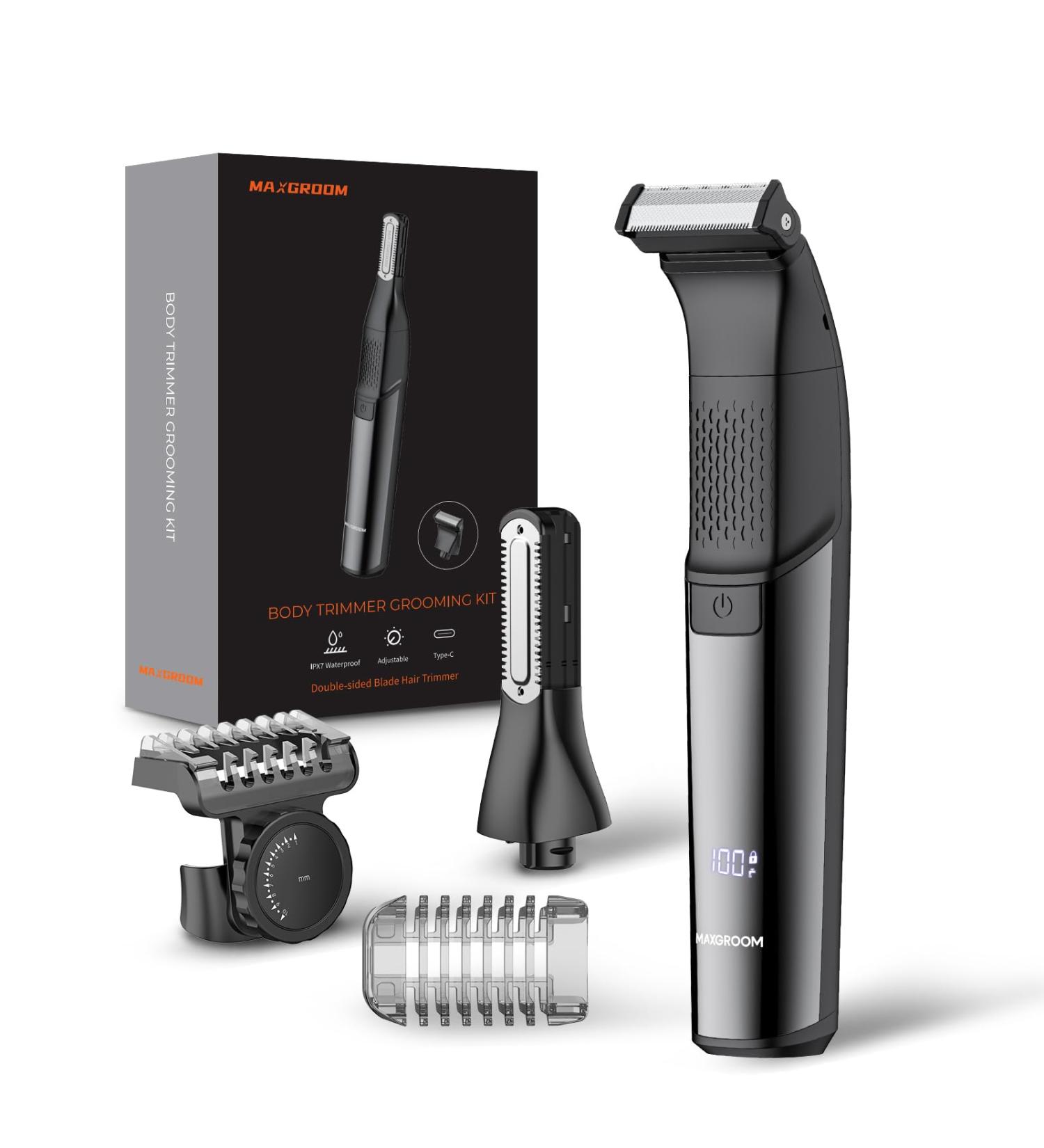 2 in 1 Electric Body Hair Trimmer MAXGROOM Men's Pubic Groin & Ball Hair Trimmer with LCD Display Waterproof Wet& Dry Razor for Men with 2 Different Trimming Heads & Adjustable Guide Comb (Black) - Buy Online on GoSupps.com