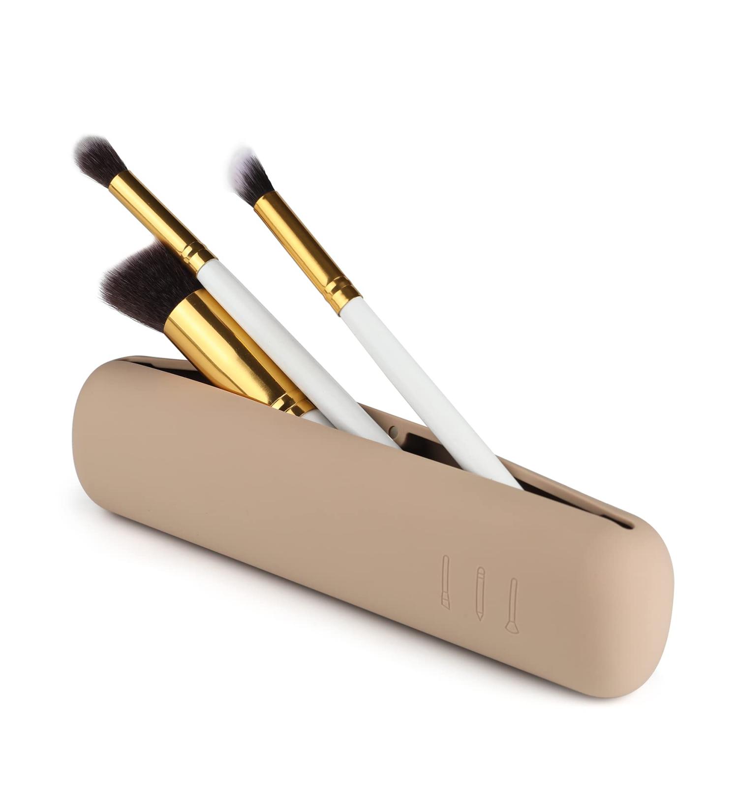 FERYES Makeup Brush Holder - Portable Magnetic Closure Silicone Organizer for Travel - Khaki - Buy Online on GoSupps.com
