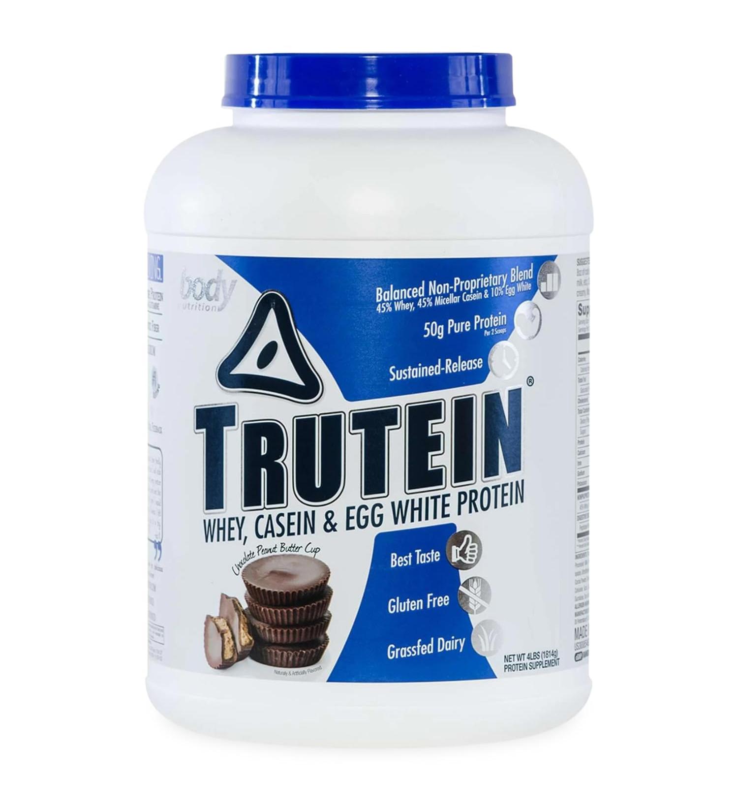 Body Nutrition Trutein High Protein Powder: 45% Whey 45% Casein 10% Egg White Protein Shake Mix Gluten-Free Low Sodium Low Carb Protein Supplement for Men & Women Chocolate Peanut Butter 4lb Chocolate Peanut Butter 4  - Buy Online on GoSupps.com