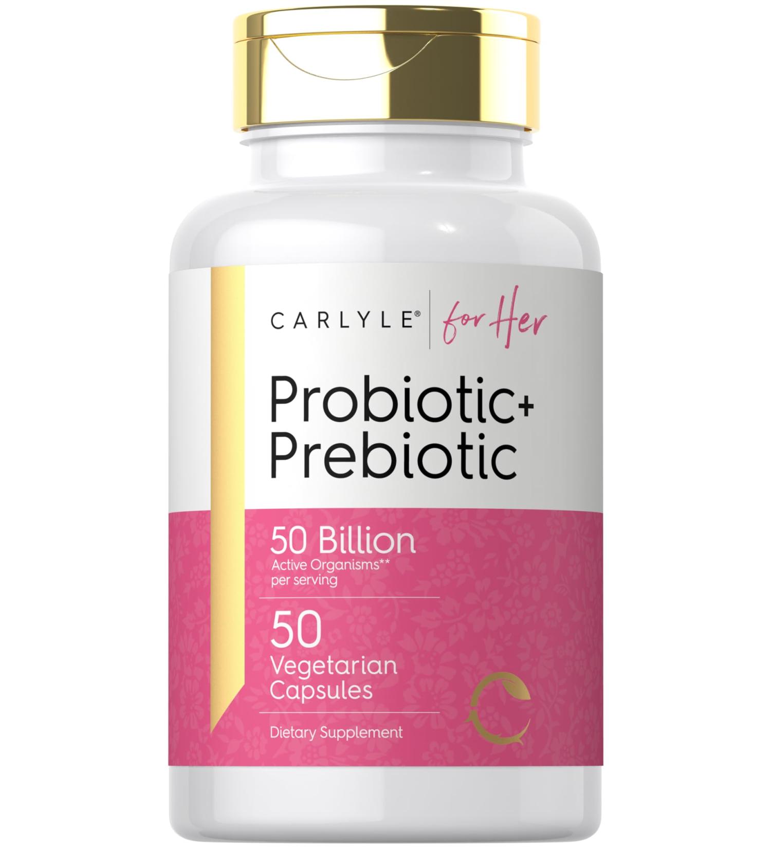 Carlyle Probiotic and Prebiotic for Women | 50 Billion Active Organisms Per Serving | 50 Capsules | with Organic Inulin | Vegetarian Supplement for Women - Buy Online on GoSupps.com