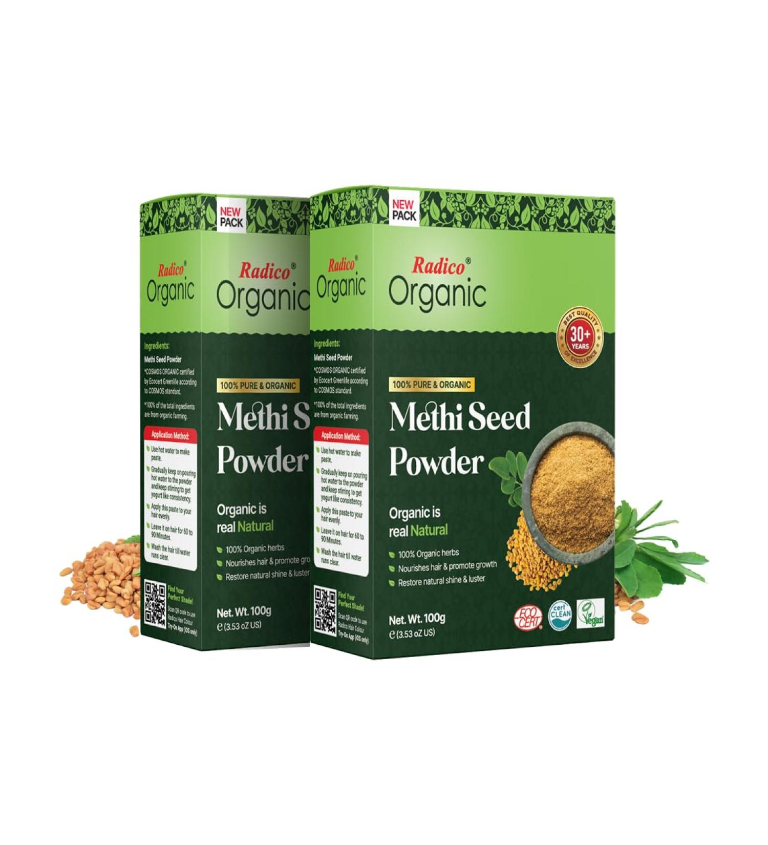 Radico ORGANIC METHI 100% Naturel BIO Organic Vegan Croissance des Cheveux Anti-Perte Anti-Vieillissement Care Volume Poudre Nourrissante Masque Cheveux et Shampoing 2 en 1 avec ECOCERT HALAL - Buy Online on GoSupps.com