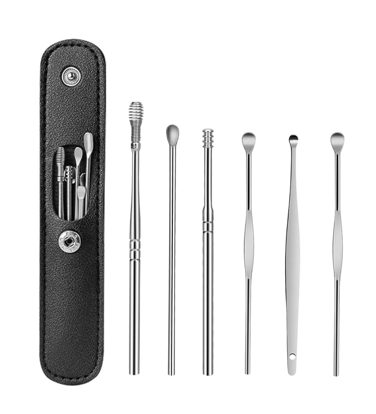 Ear Wax Remover 6 Pcs Premium Stainless Steel Ear Wax Removal Kit Ear Curette Ear Cleaner Tools for Children and Adult Earwax Removal Kit Cleaning Kit with Portable Bag (silver) - Buy Online on GoSupps.com
