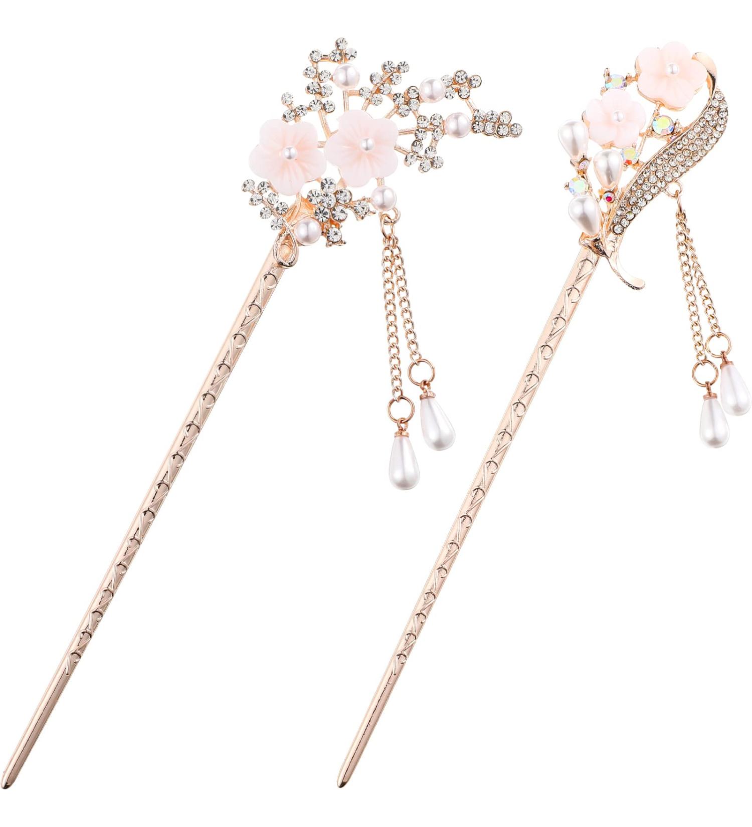 Lurrose 2-Piece Chinese Hair Rods & Metal Pearl Hairpins - Japanese Hairsticks with Floral Design | Opal Hair Jewelry - Buy Online on GoSupps.com
